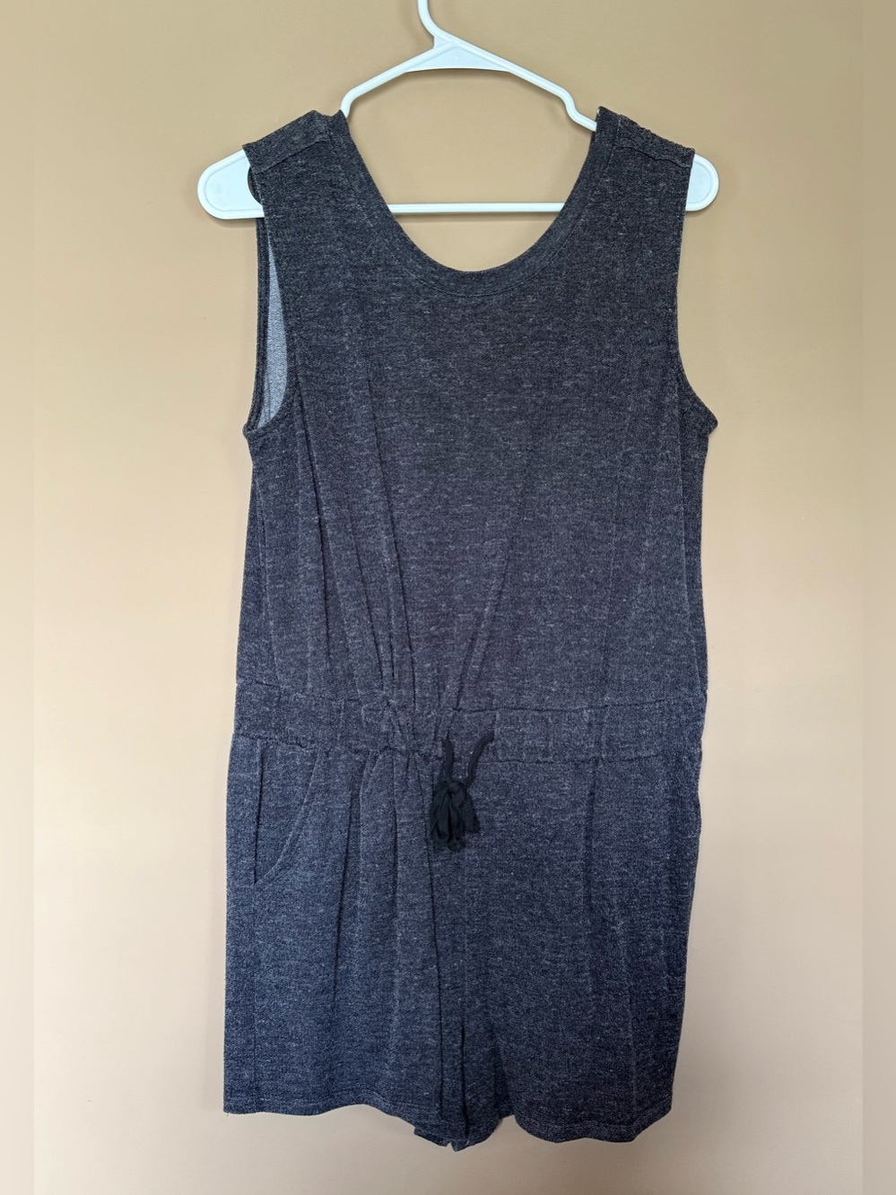 Sleeveless Charcoal Black Heather Romper with Drawstring Waist